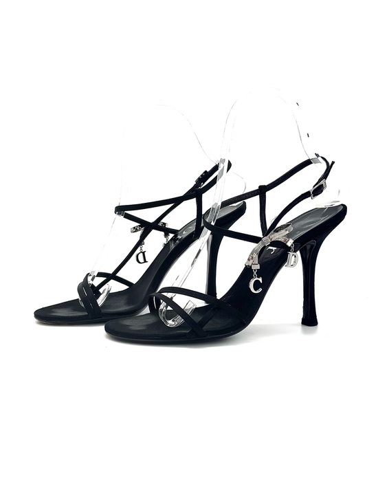 Dior Shoes - Dior John Galliano Vintage CD Bow Charm Black Satin Ankle Strap Sandals 36.5